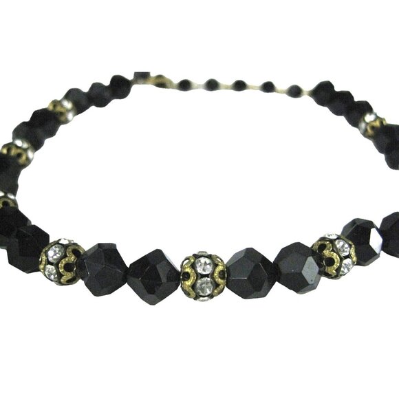 Necklace Plastic Faceted Beads Rhinestones 12 In Choker Goldtone Collar Vintage - Picture 1 of 9